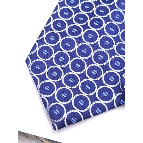 BCBG Attitude Mens Silk Tie Blue & White Circle Pattern - Picture 13 of 14